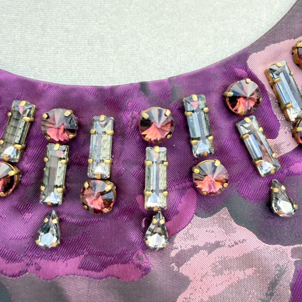 Eliza J embellished neck purple jacquard fit and flare belted dress - Picture 7 of 10